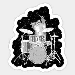 Grunge Cat Drummer - Distressed Rockstar Feline Sticker